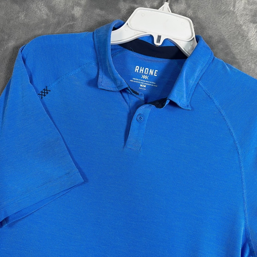 Rhone Delta Pique Polo Shirt Mens Medium Blue Golf Stretch Performance